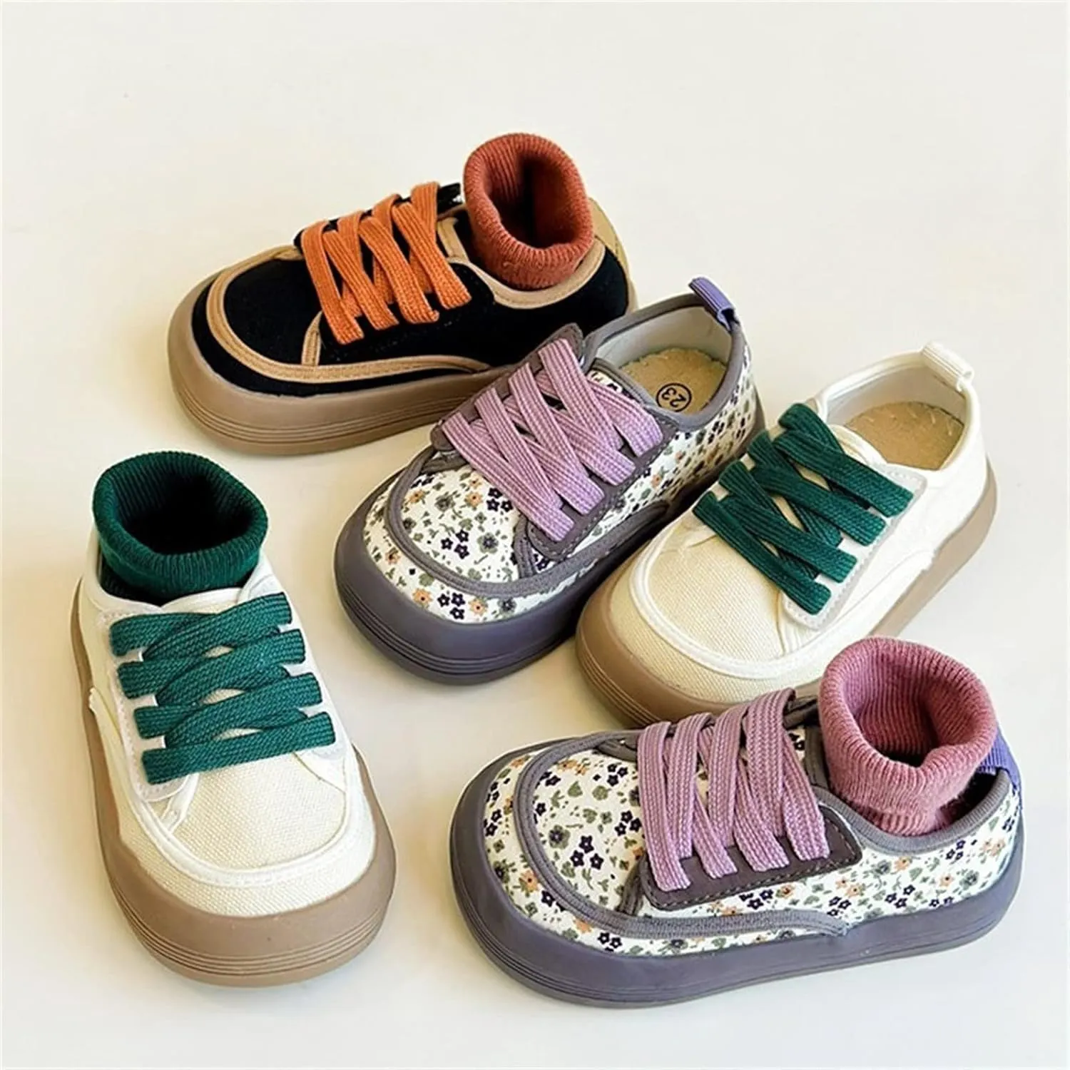 Little Kid Boy Girl Slip On Canvas Sneakers Lace Up Lowtop Casual Lightweight Comfortable Non-Slip Soft Sole Shoes