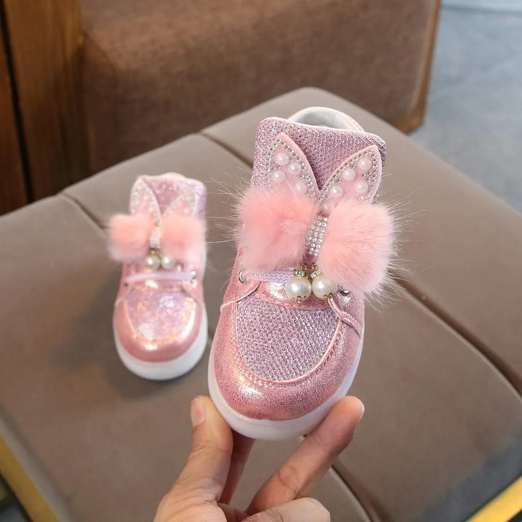 Little Kids Toddler Baby Girls Cartoon Rabbit LED Luminous Sport Shoes Sport Sneakers