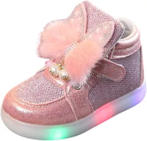 Little Kids Toddler Baby Girls Cartoon Rabbit LED Luminous Sport Shoes Sport Sneakers
