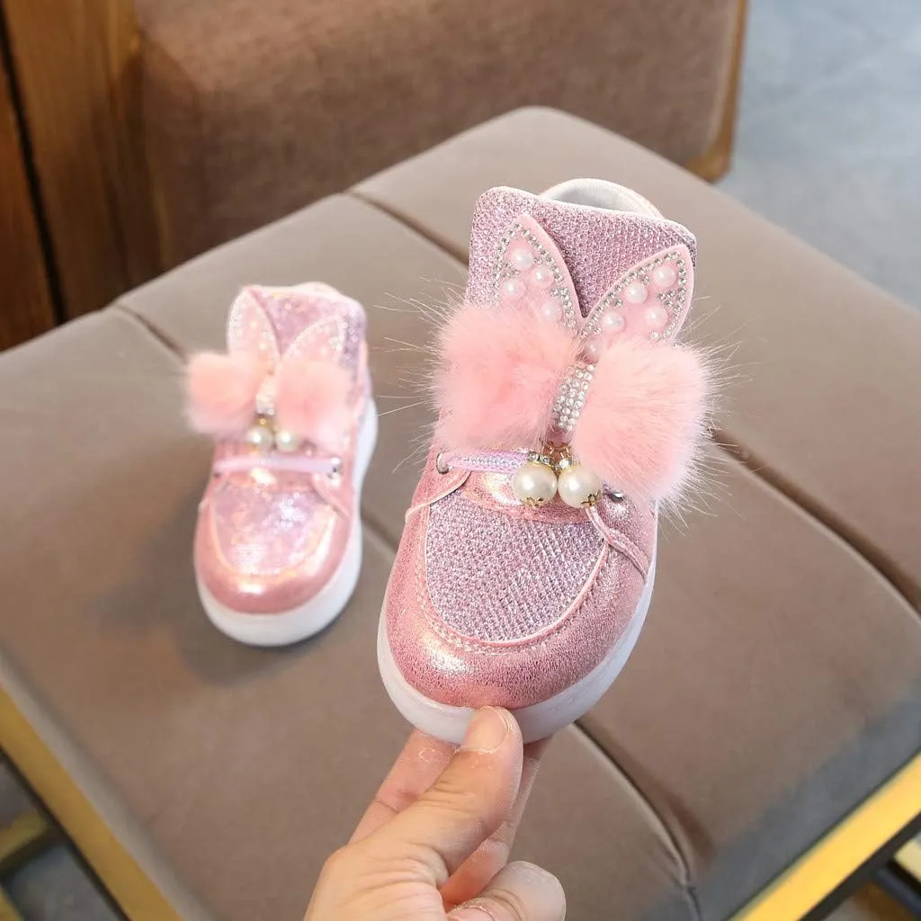 Little Kids Toddler Baby Girls Cartoon Rabbit LED Luminous Sport Shoes Sport Sneakers