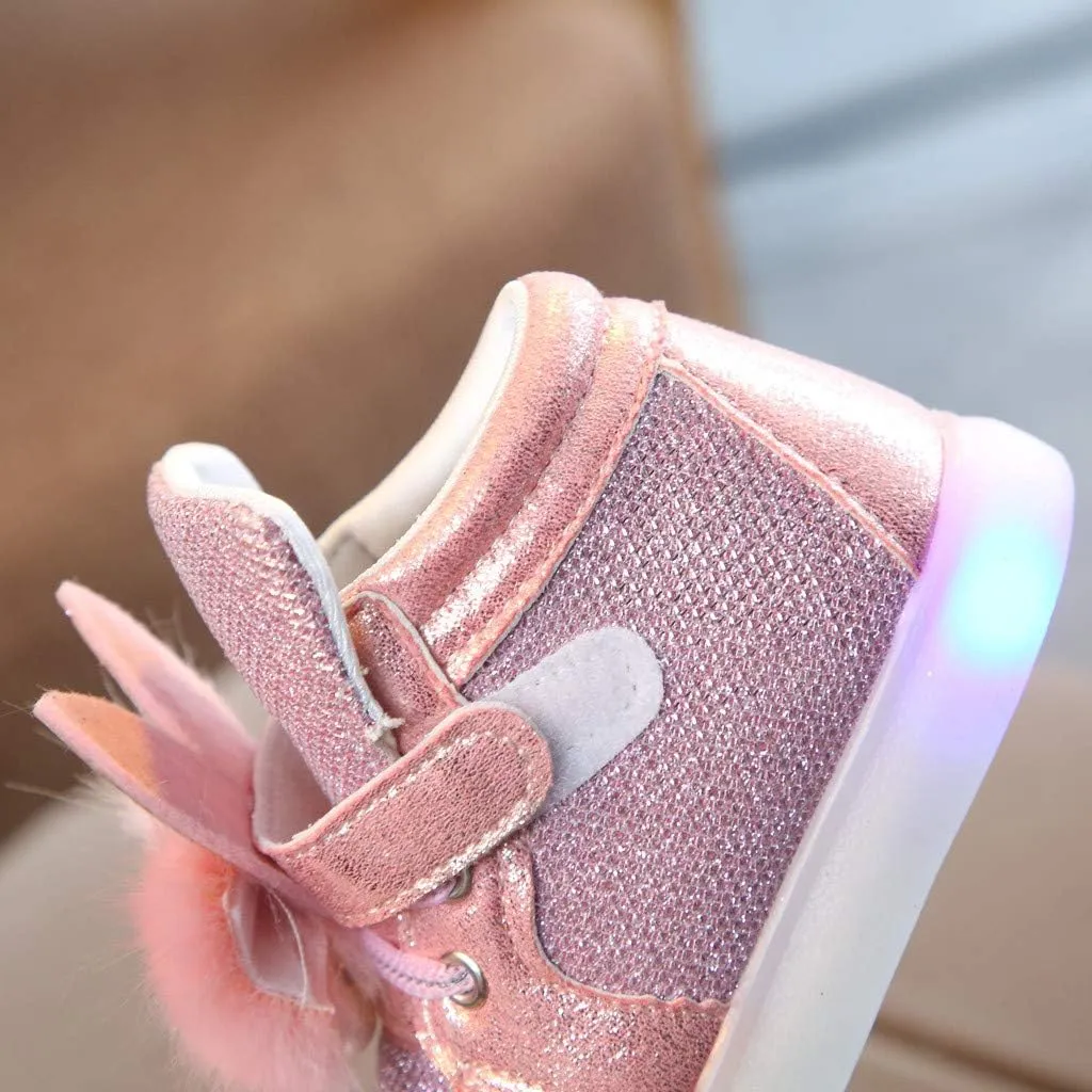 Little Kids Toddler Baby Girls Cartoon Rabbit LED Luminous Sport Shoes Sport Sneakers