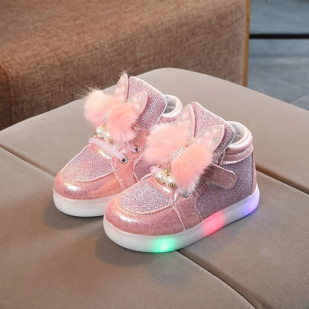 Little Kids Toddler Baby Girls Cartoon Rabbit LED Luminous Sport Shoes Sport Sneakers