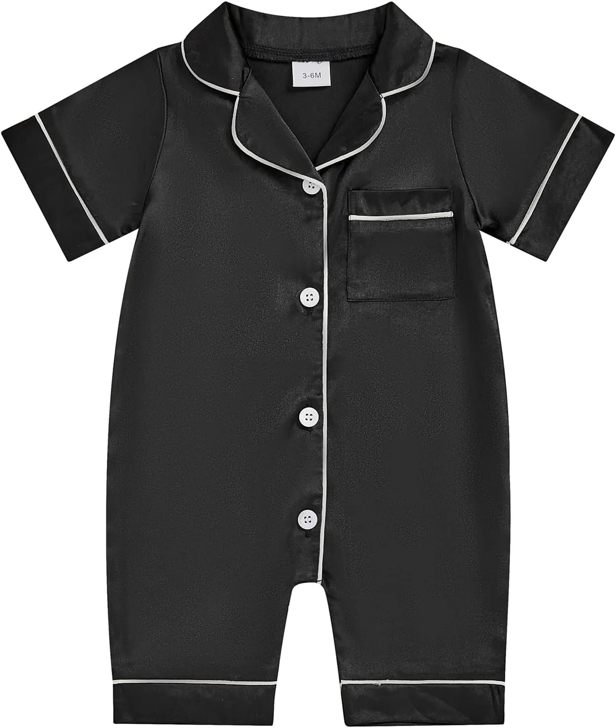MAINESAKA Baby Girl Boy Satin Romper Pajamas Short Sleeve Lapel Button Down Silk Jumpsuit Pjs Infant One Piece Sleepwear