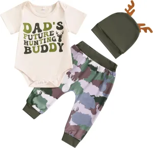MAYUMMPY Daddys/Mother's Boy Girl Summer Outfits Short Sleeve Letter/Crawfish Romper Pants Set Infant Buddy Clothes