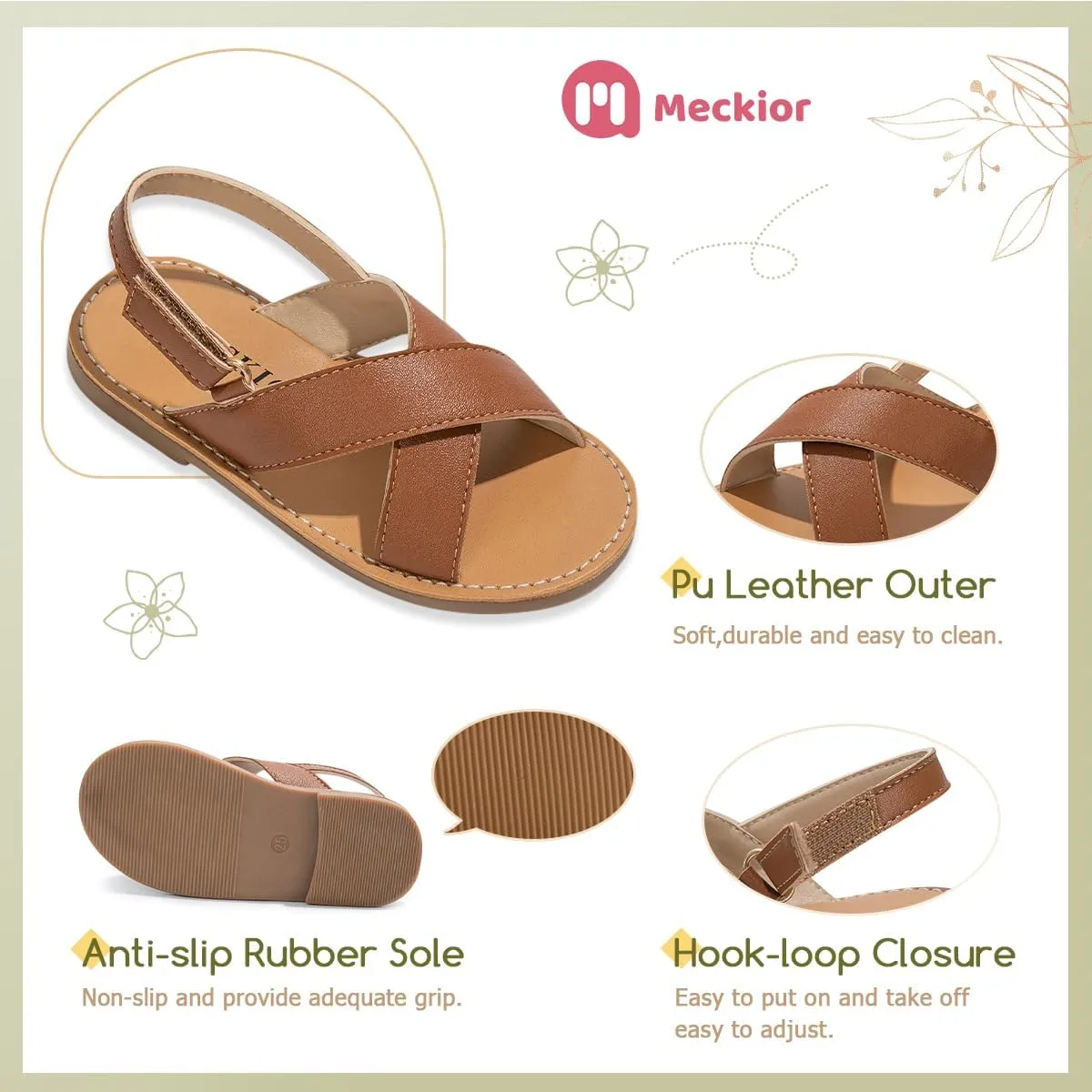 Meckior Toddler Girls Sandals for Little Girls Wedding Dress Sandals Open Toe Non-Slip Summer Beach Pool Shoes (Toddler/Little Kid)