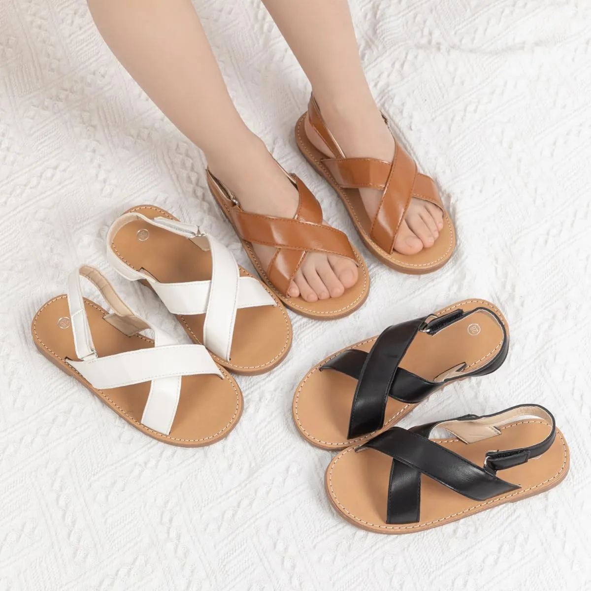 Meckior Toddler Girls Sandals for Little Girls Wedding Dress Sandals Open Toe Non-Slip Summer Beach Pool Shoes (Toddler/Little Kid)