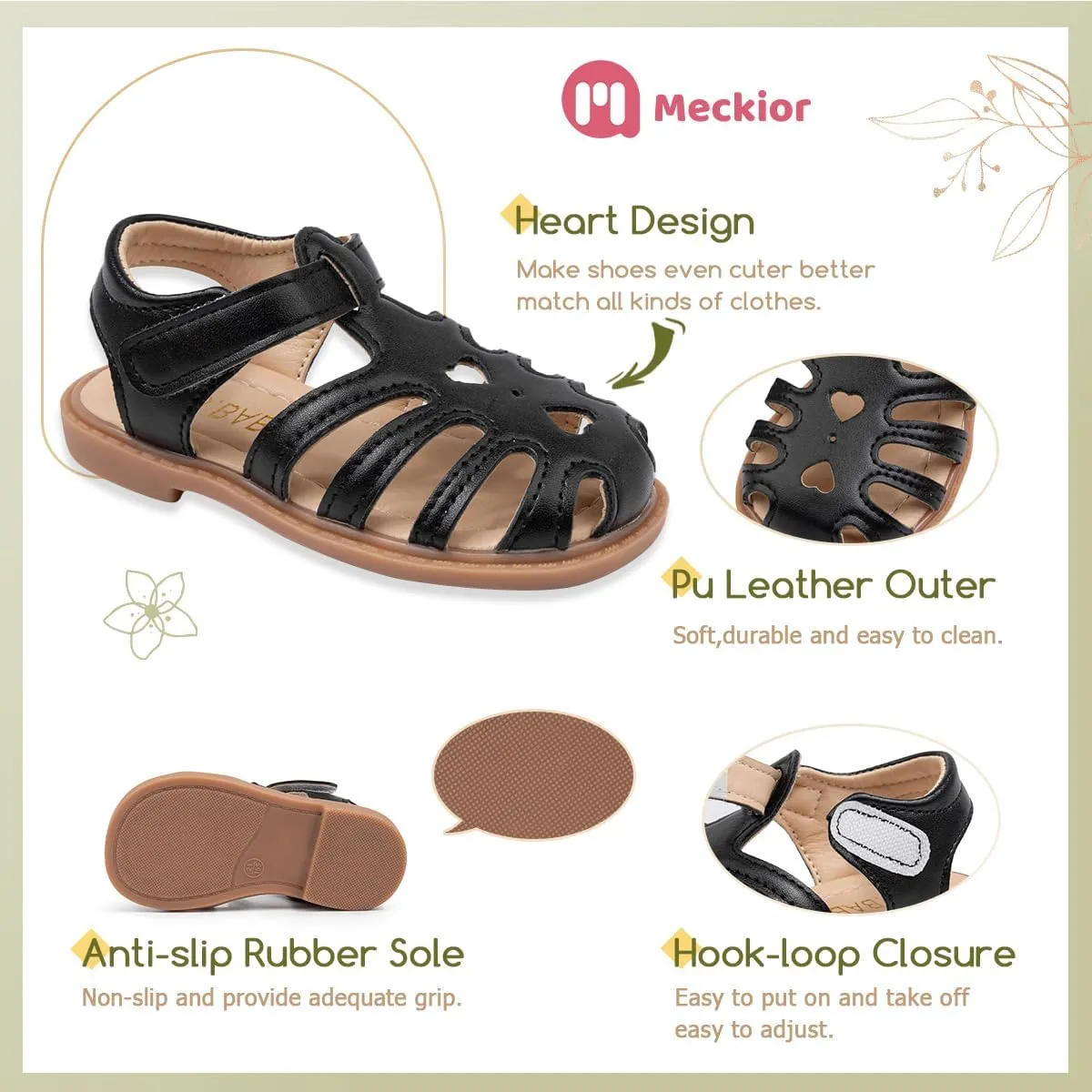 Meckior Toddler Girls Sandals for Little Girls Wedding Dress Sandals Open Toe Non-Slip Summer Beach Pool Shoes (Toddler/Little Kid)