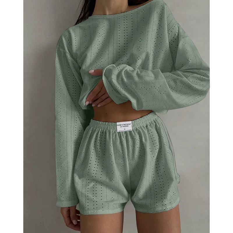 Melanie  Lssiger Anzug mit lockeren Rundhalsausschnitt-Top und elastischen Shorts