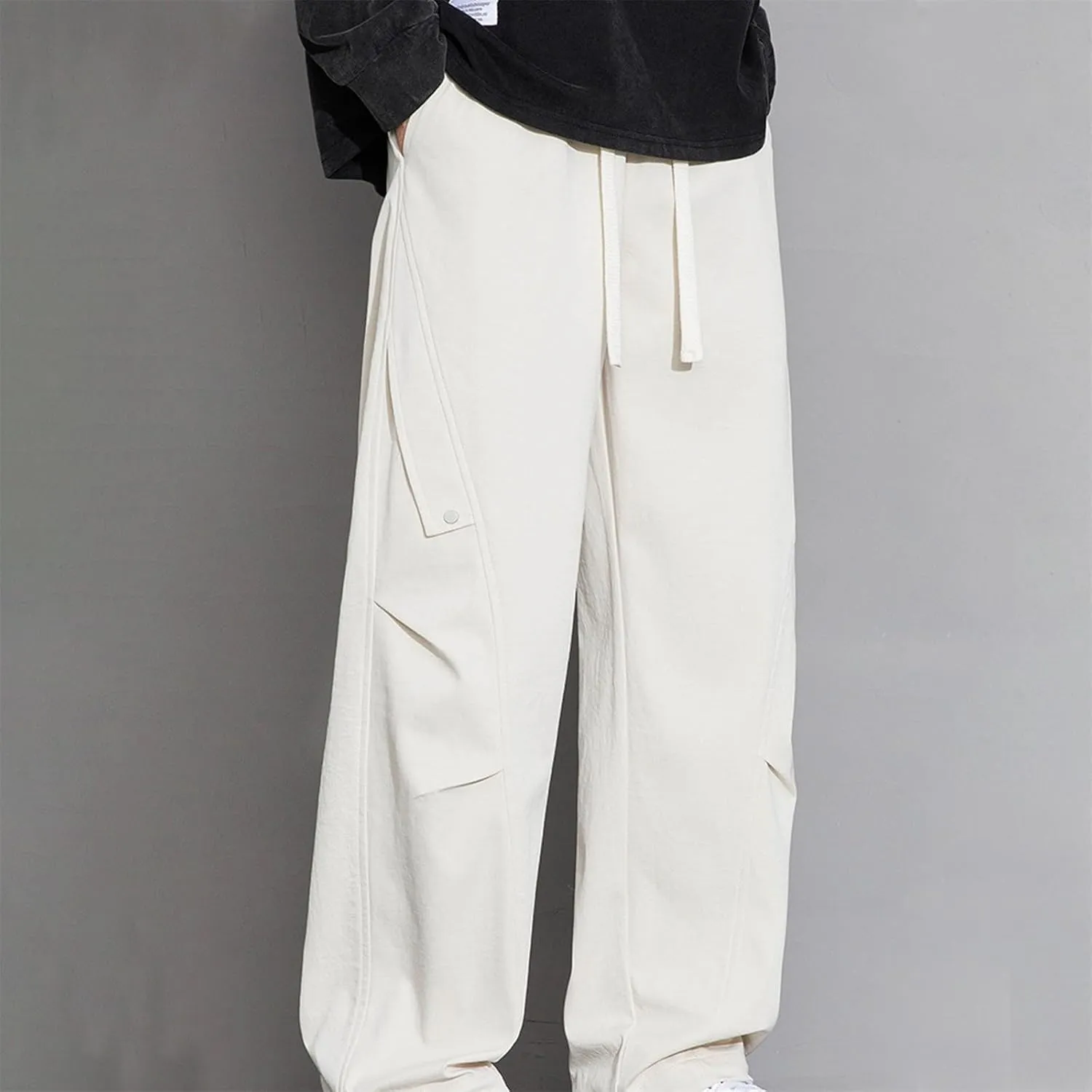 Mens Wide Leg Pants Trendy Loose Fit Casual Pant Plus Size Drawstring Waist Slacks Summer Fashion Trouser with Pocket