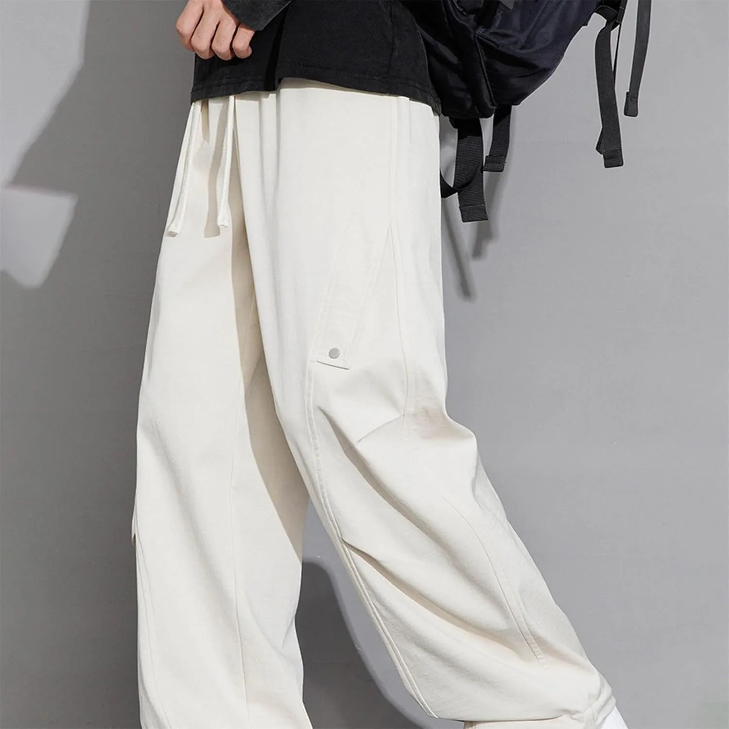 Mens Wide Leg Pants Trendy Loose Fit Casual Pant Plus Size Drawstring Waist Slacks Summer Fashion Trouser with Pocket