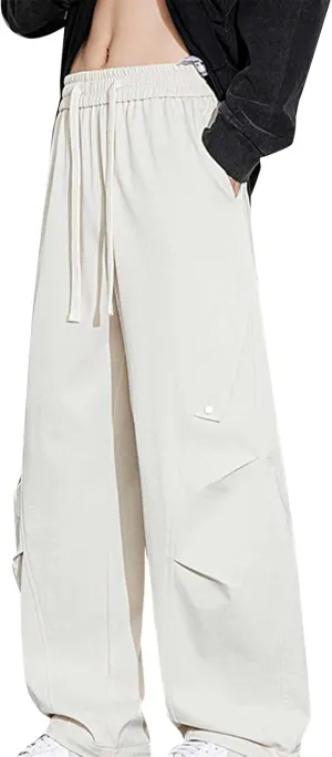 Mens Wide Leg Pants Trendy Loose Fit Casual Pant Plus Size Drawstring Waist Slacks Summer Fashion Trouser with Pocket