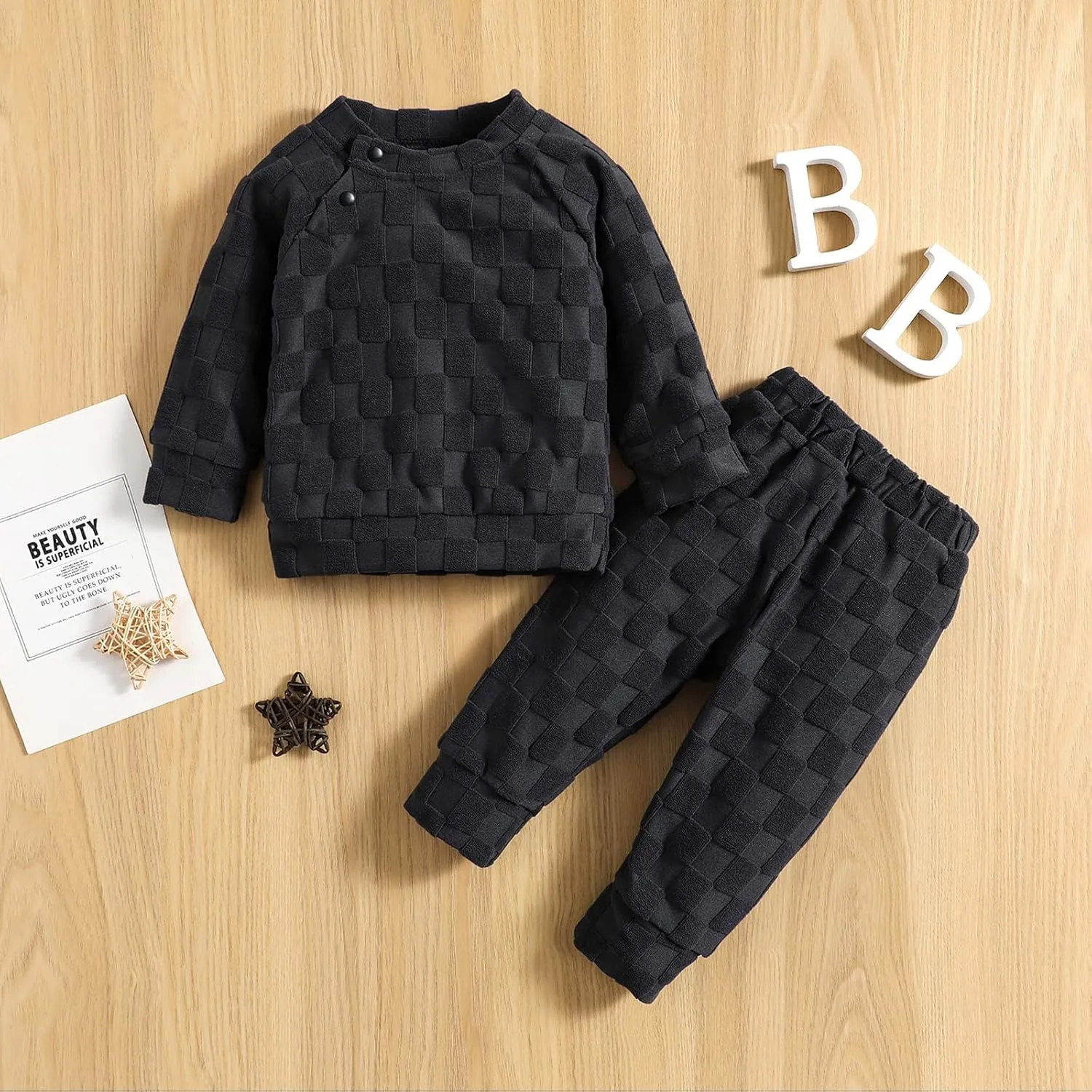 Newborn Baby Boy Girl Clothes Gender Neutral Sweatsuit Unisex Solid Outfit Long Sleeve Warm Pullover Pant Set