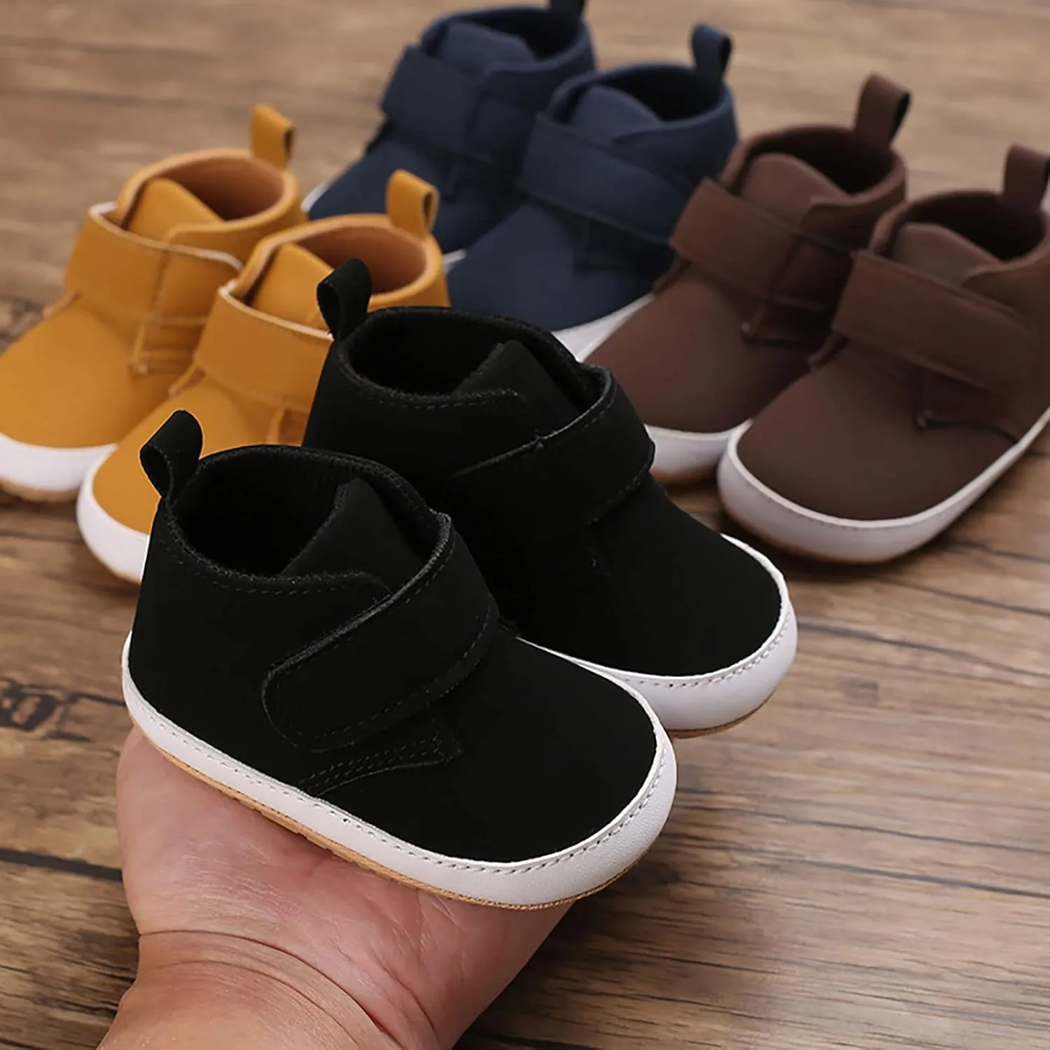 Newborn Baby Boys Girls Prewalker Shoes Soft Rubber Sole Infant Sneakers Fashion High-Top Non-Slip Walking Shoes