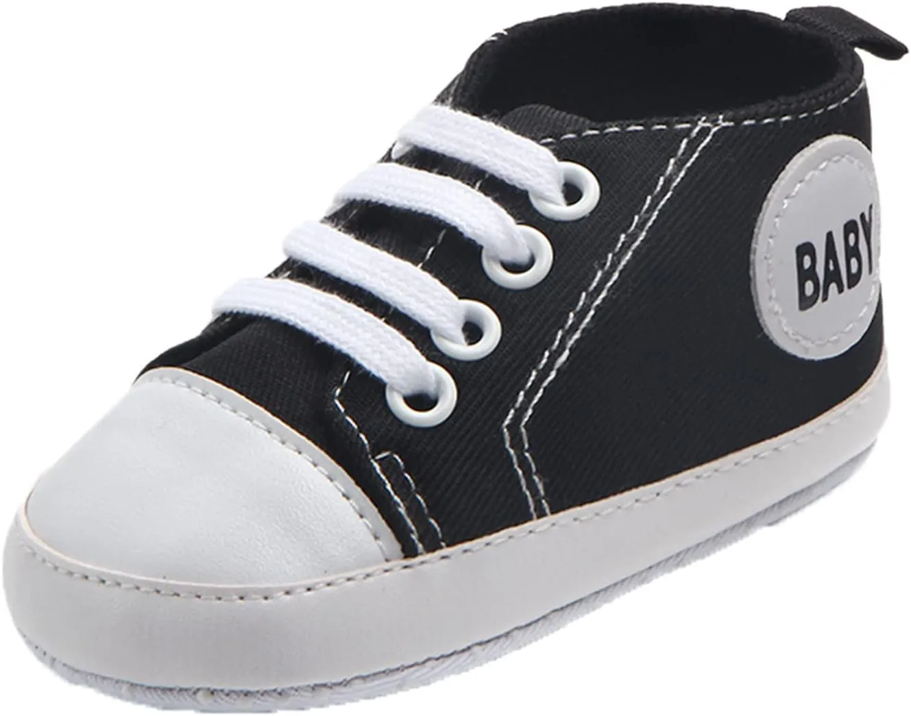 Newborn Baby Girls Boys Canvas Shoes Soft Sole Slip On High Top First Walking Sneaker Flat Lace up (Black, 0-3Months)
