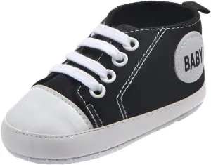 Newborn Baby Girls Boys Canvas Shoes Soft Sole Slip On High Top First Walking Sneaker Flat Lace up (Black, 0-3Months)