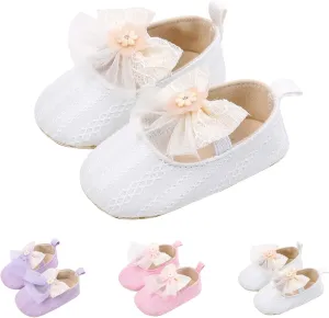 Newborn Baby Girls Dress Shoes Infant Bowknot Soft Sole Mary Jane Christening Shoes Wedding