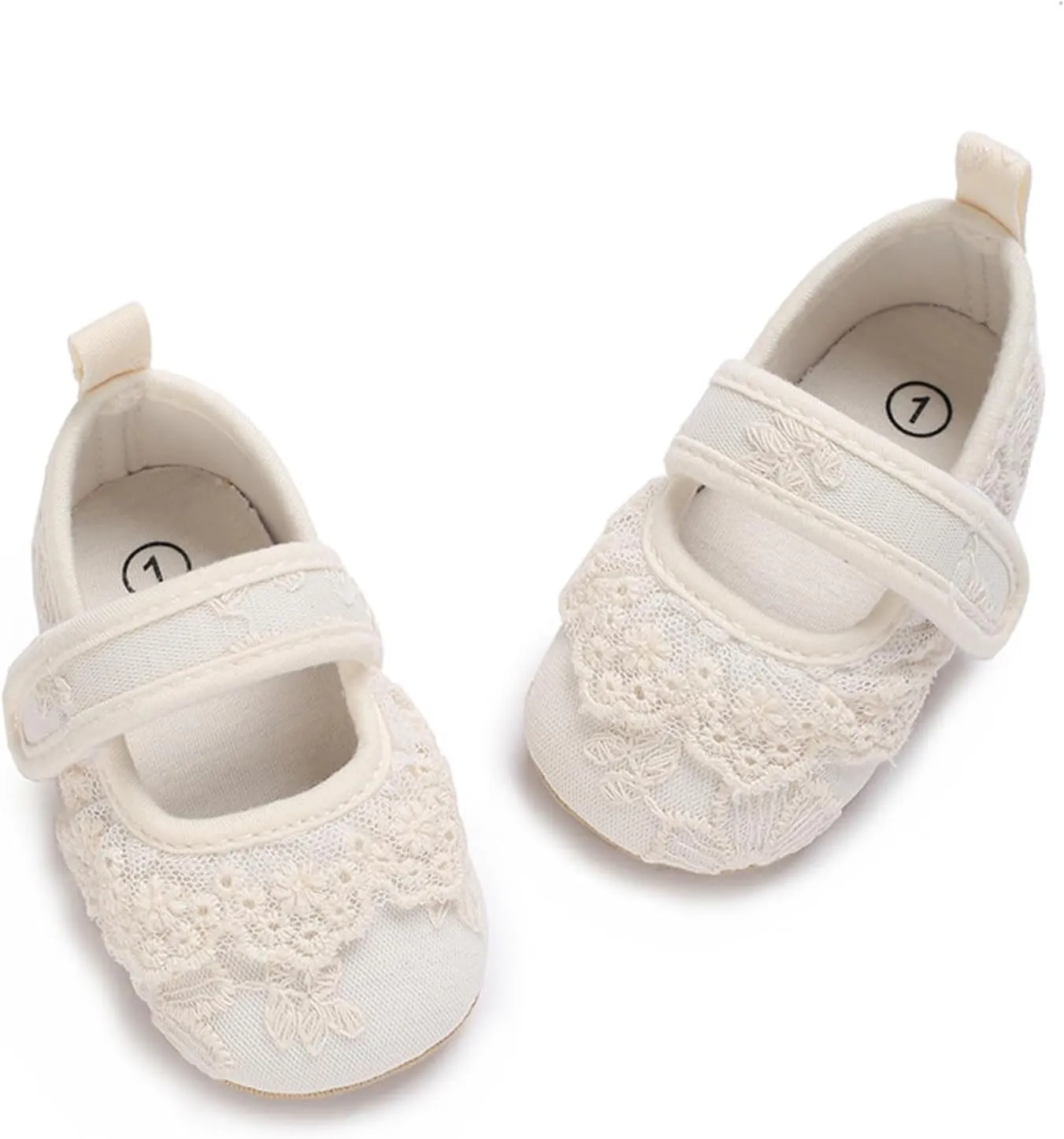 Newborn Baby Girls First Walking rib Shoes Floral Embroidered Solid Mary Jane Flat Soft Sweet Prewalker Shoes