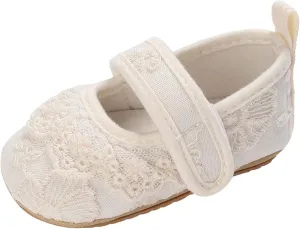 Newborn Baby Girls First Walking rib Shoes Floral Embroidered Solid Mary Jane Flat Soft Sweet Prewalker Shoes