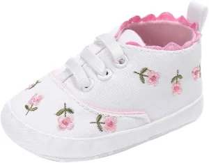 Newborn Baby Girls Floral Crib Shoes Soft Sole Anti-Slip Canvas Sneakers Infant First Walkers Shoes