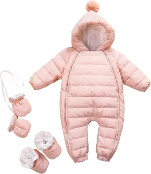 Newborn Baby Hooded Winter Puffer Snowsuit with Shoes and Gloves