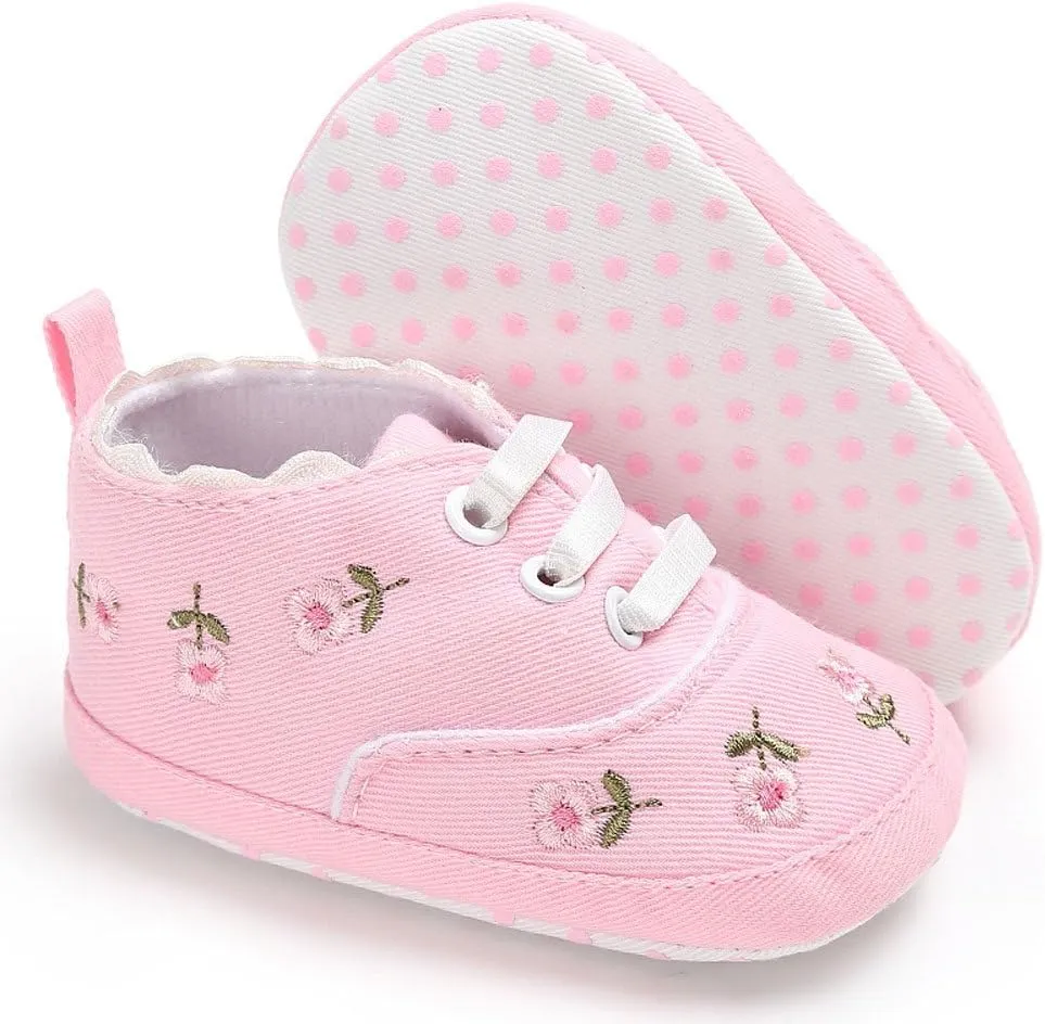 Newborn Infant Baby Girls Floral Crib Shoes Soft Sole Anti-Slip Sneakers Canvas Shoes 0~18 Month