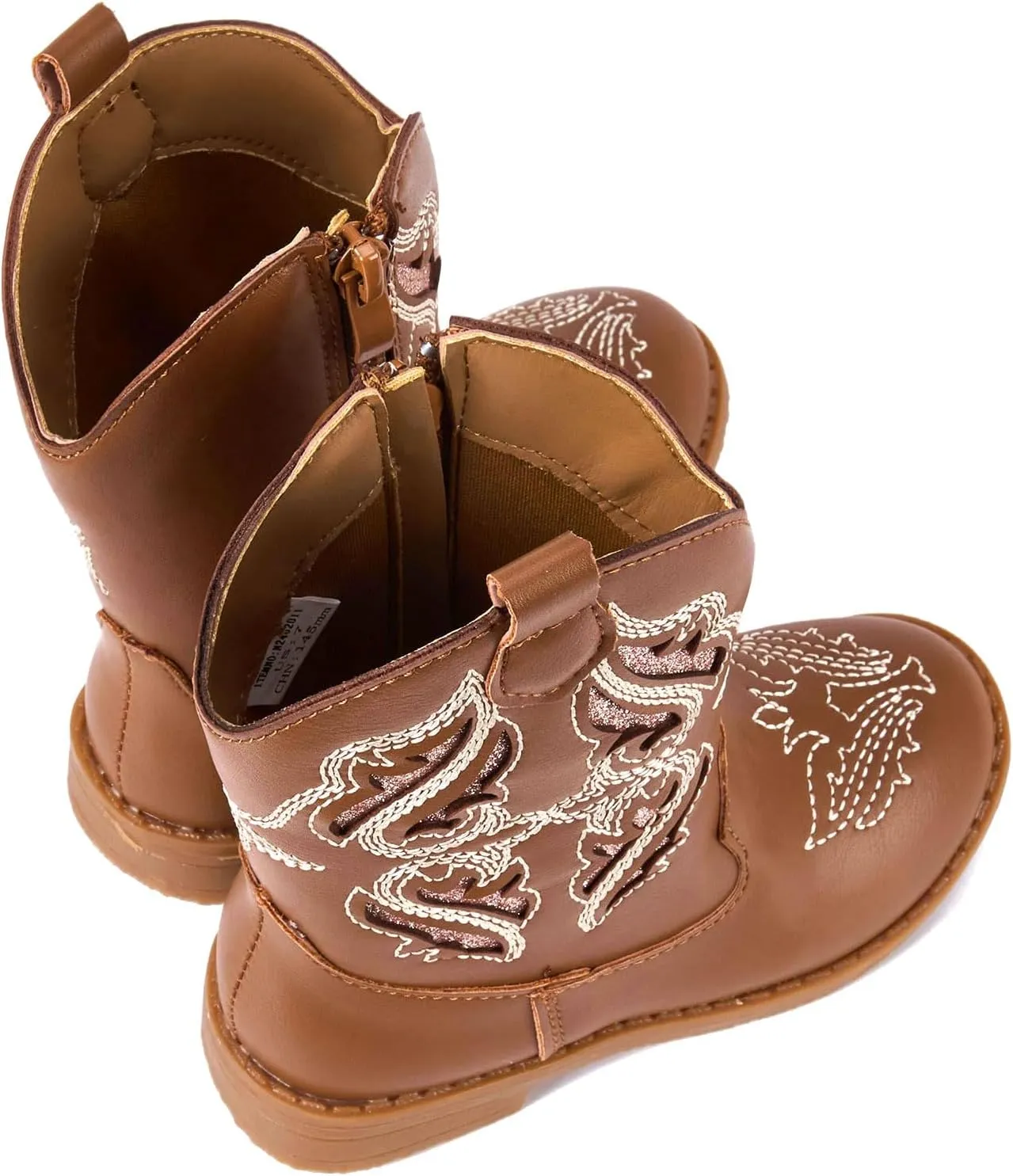 Newsonet Toddler Girls Cowboy Cowgirl Boots Round Toe Western Boots Mid Calf Side Zipper Riding Shoes for All Seasons Spring Summer Winter Fall