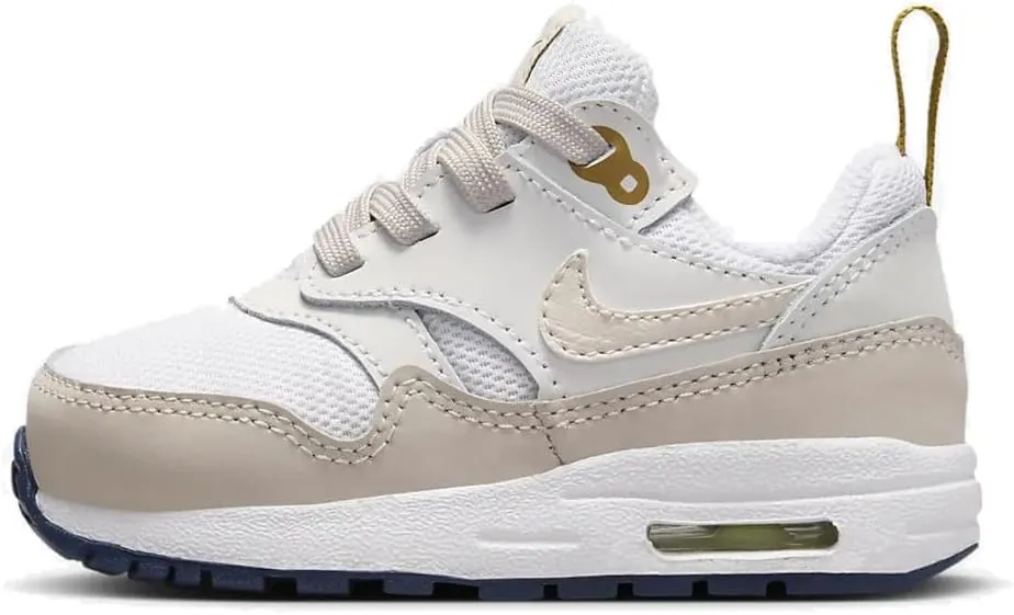 NIKE Air Max 1 EasyOn Baby/Toddler Shoes (DZ3309-103, White/Bronzine/Midnight Navy/Light Orewood Brown) Size 7