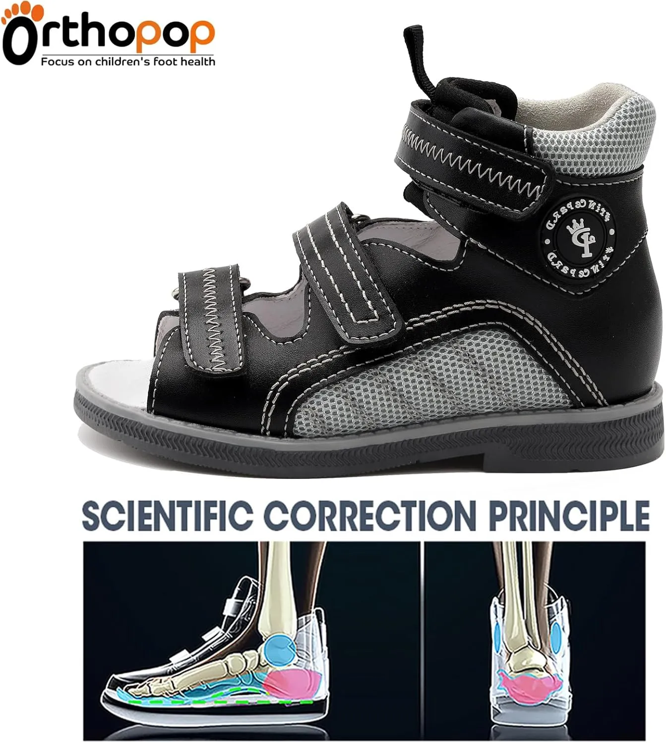 Orthopedic Sandals for Toddlers with Arch and Ankle Support,Kids High Back Black Shoes