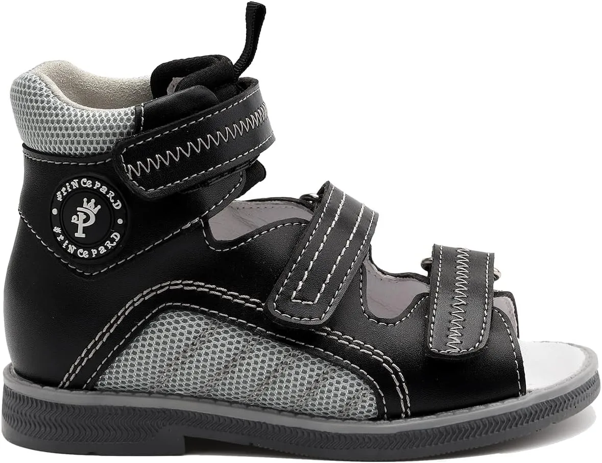 Orthopedic Sandals for Toddlers with Arch and Ankle Support,Kids High Back Black Shoes