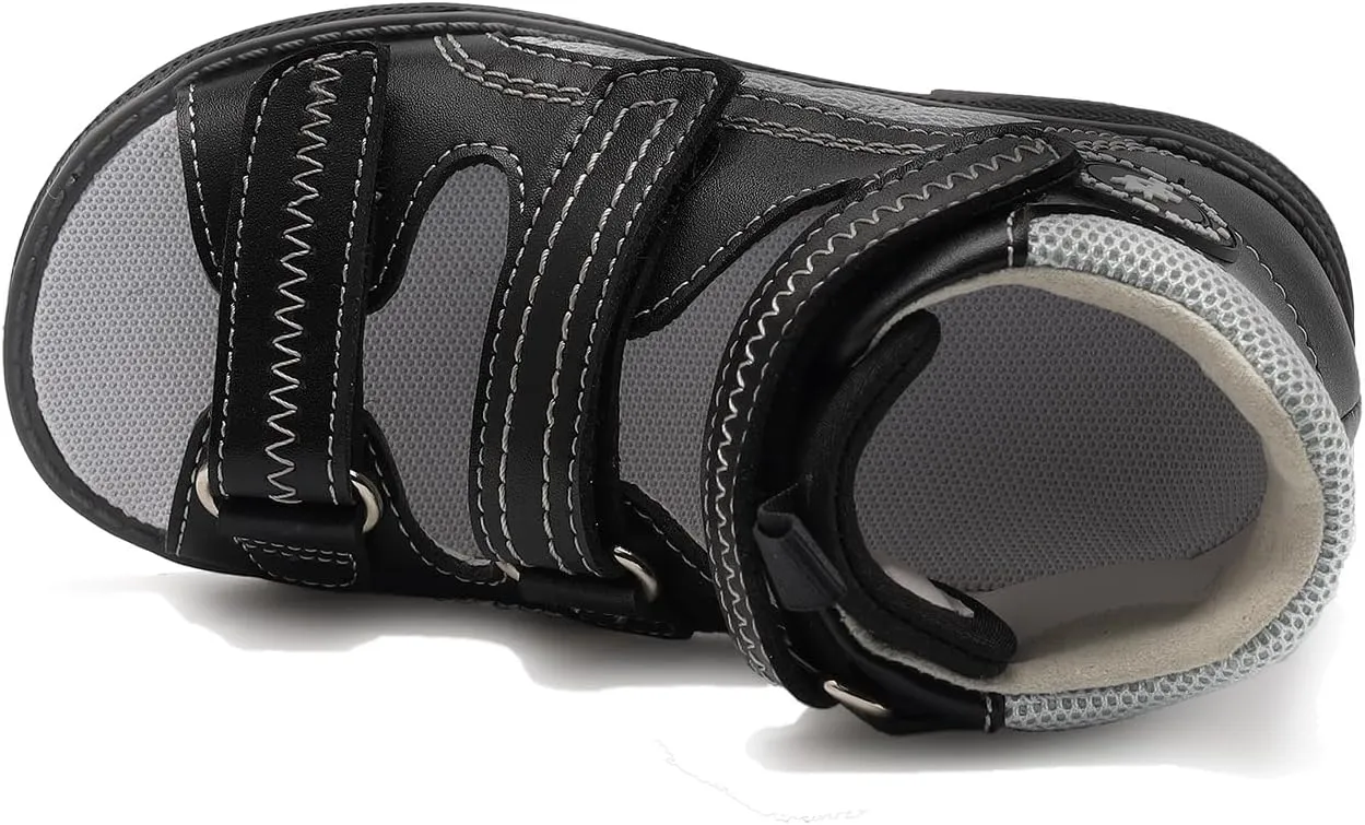 Orthopedic Sandals for Toddlers with Arch and Ankle Support,Kids High Back Black Shoes