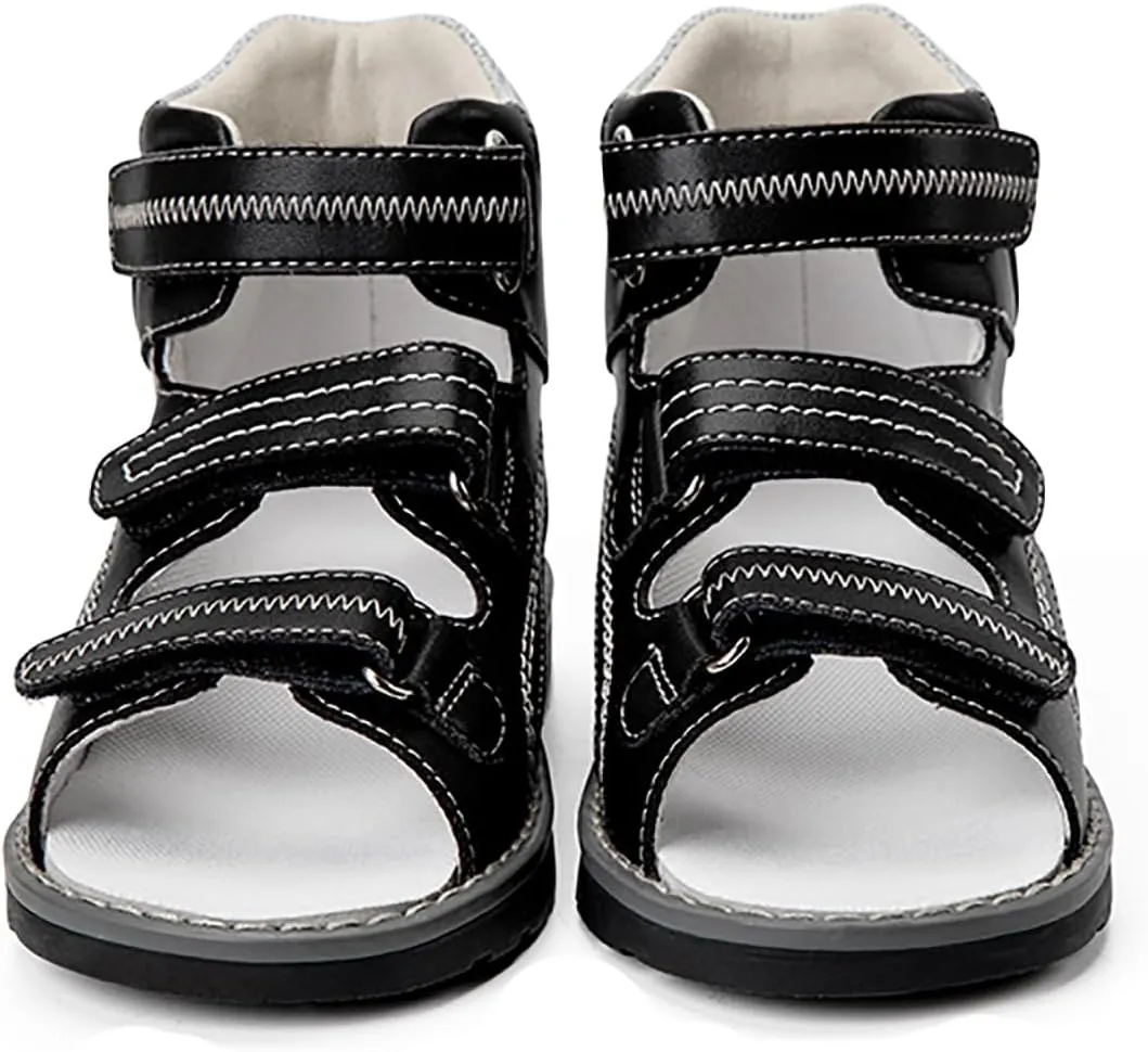 Orthopedic Sandals for Toddlers with Arch and Ankle Support,Kids High Back Black Shoes