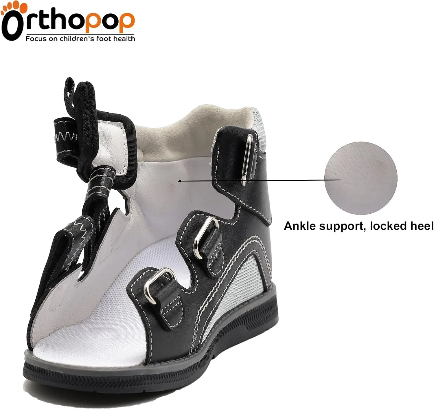 Orthopedic Sandals for Toddlers with Arch and Ankle Support,Kids High Back Black Shoes