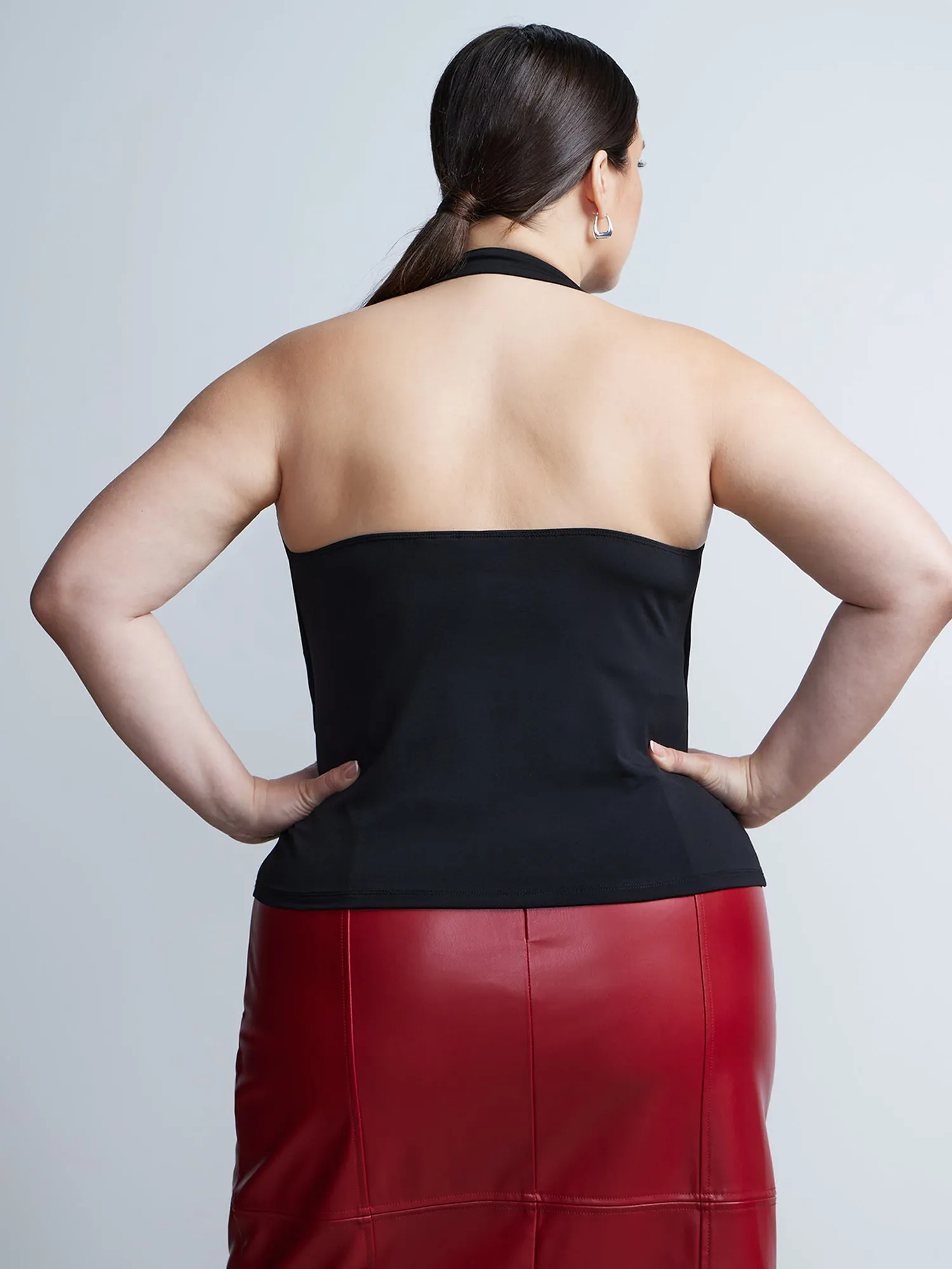 Plus Sleeveless Cowl Neck Knit Halter Top