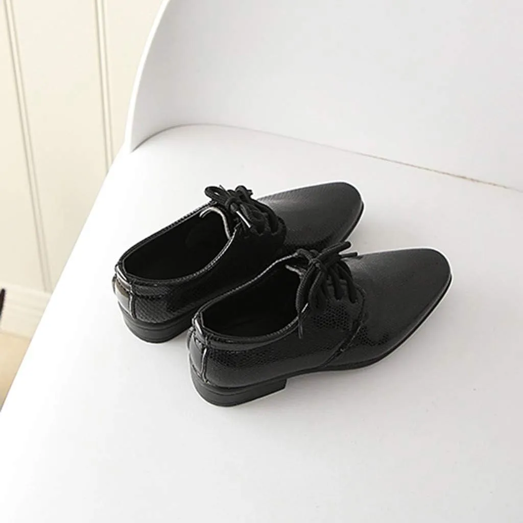 POLG Kids Boys Leather Shoes Formal Oxford Dress Shoes Special Occasion Christening Shoes for 1-12 Years Baby Boys Student (Black, 18-24Months)