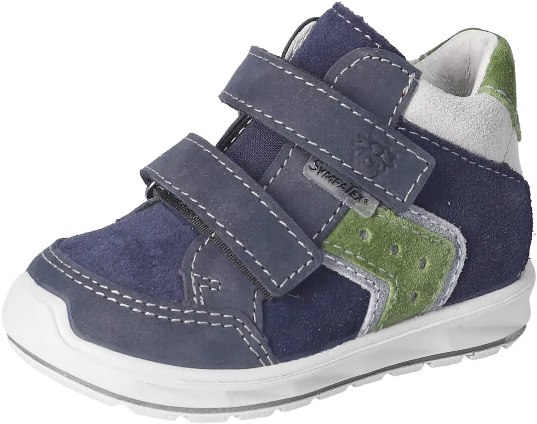 Ricosta Kimo 2101303-170 (wide) Nautical Suede/Nubuck Leather Kids Rip Tape Water Resistant Ankle Boots, Blue 170, 23 EU