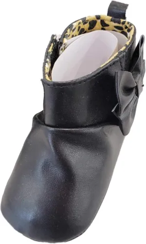 Rising Star Infant Girls Black Leopard Print Lined Boots Booties Baby Shoes