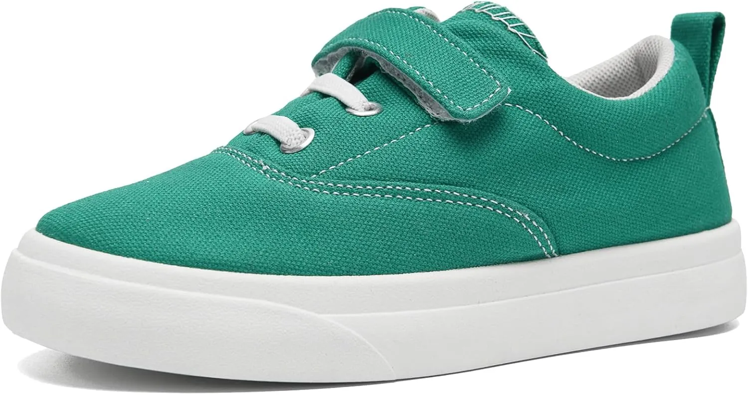 rosyclo Canvas Sneakers for Boys and Girls, Toddler Kids Walking Shoes Lightweight Breathable Non-Slip Soft Adjustable Strap Baby Boy Girl Outdoor Casual Tennis Shoe for Little Big Kid, Green