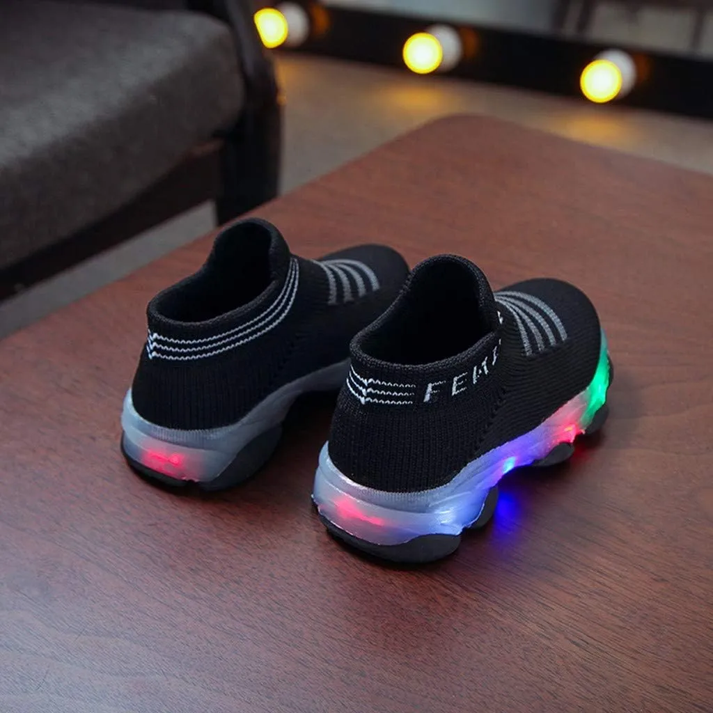 Run Sport Letter Children Baby Luminous Boys Mesh Girls Shoes Casual Baby Shoes One Year Old