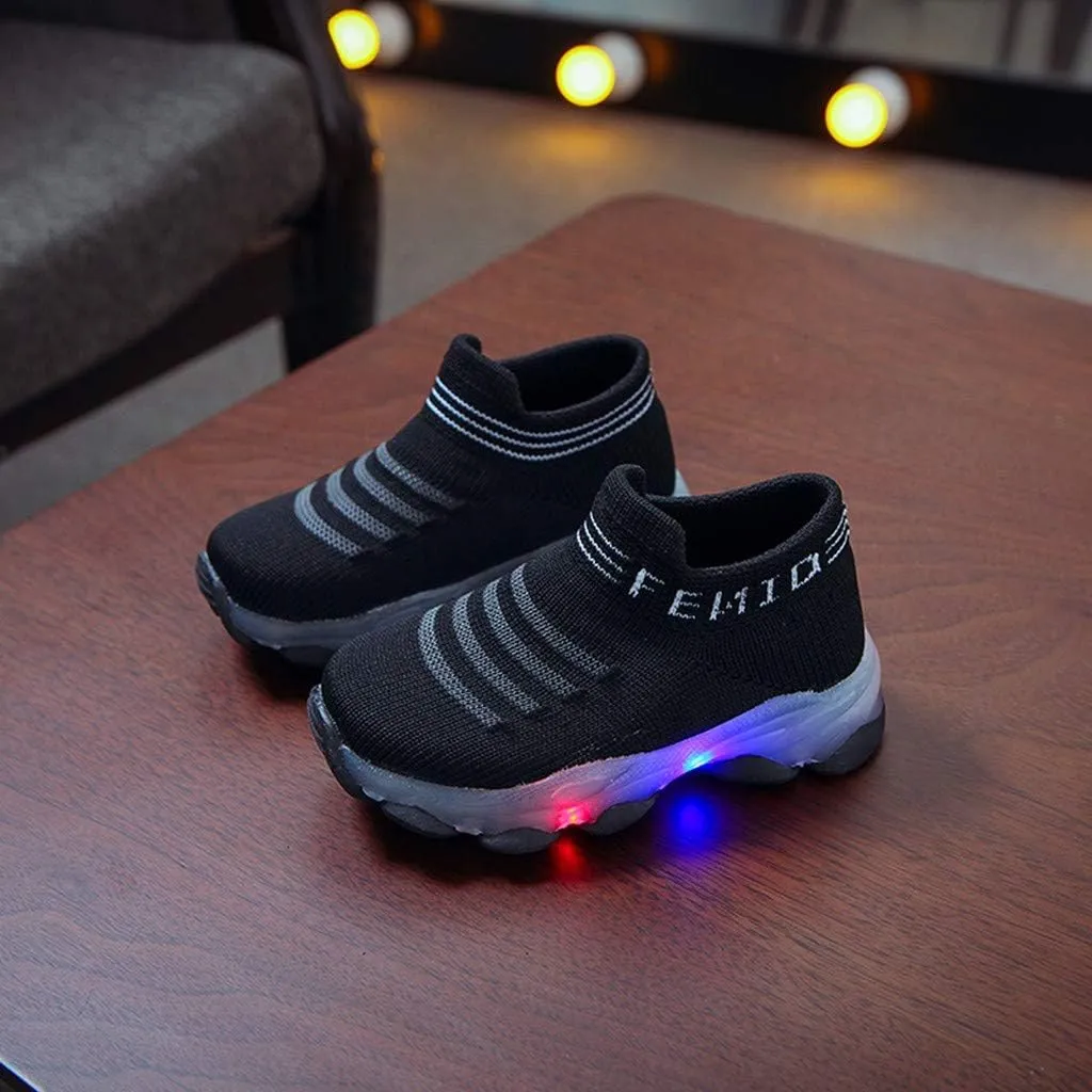 Run Sport Letter Children Baby Luminous Boys Mesh Girls Shoes Casual Baby Shoes One Year Old