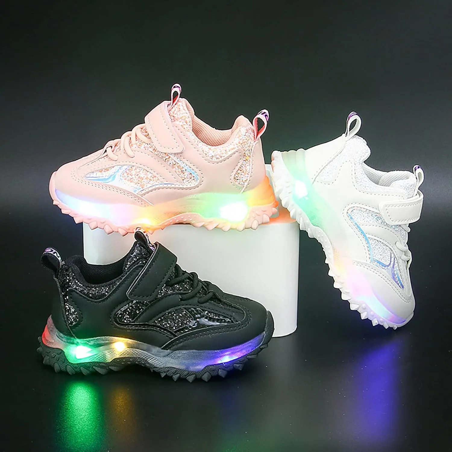 Running Shoes Toddler Boy Girl Led Luminous Fashion Sneakers Little Kids Solid Breathable Non-Slip Sport Shoes