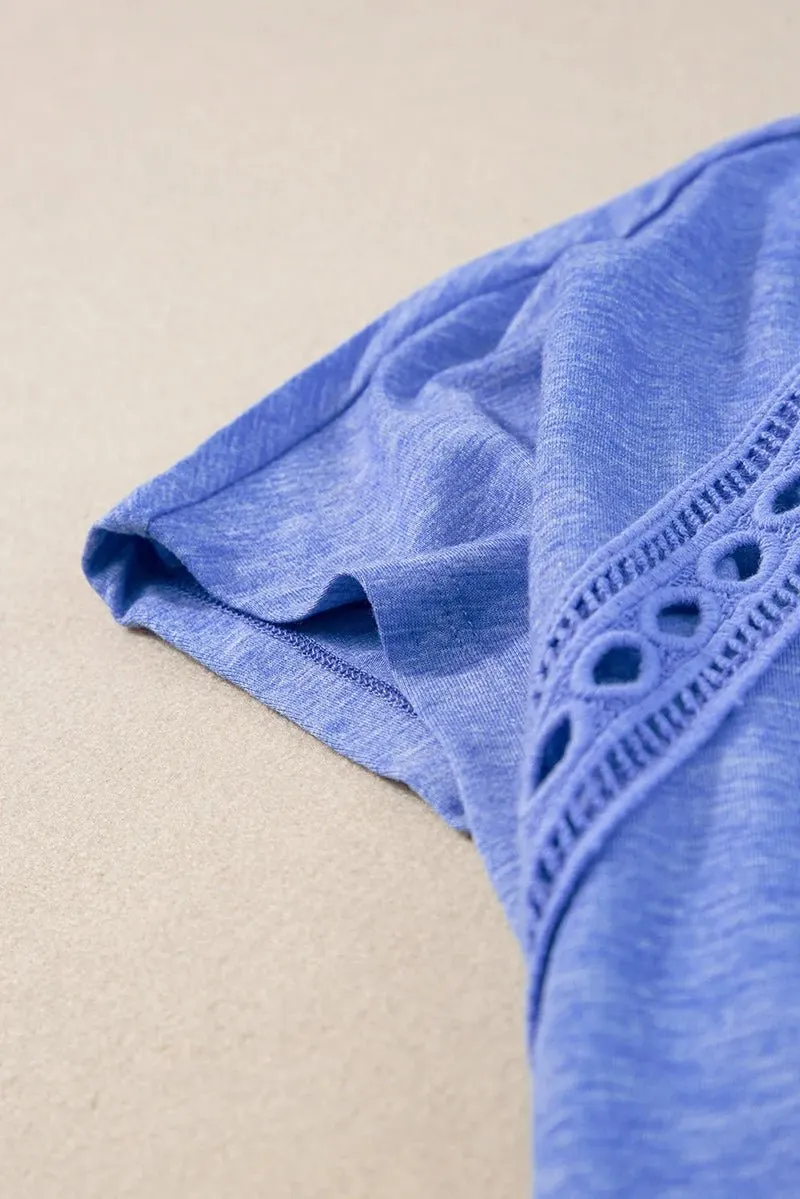 SALE! Dauphin Island Sky Blue Crochet Lace Oversized Tee