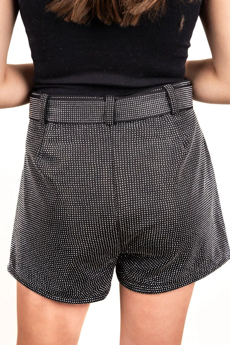 SALE! Saturday Shimmer Black Crystal Belted Shorts
