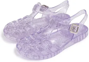 Sawimlgy Toddler Girls Jelly Sandals Summer Beach Closed Toe Crystal Princess Dress Flat Little Kid T-strap Rubber Sole Shoe