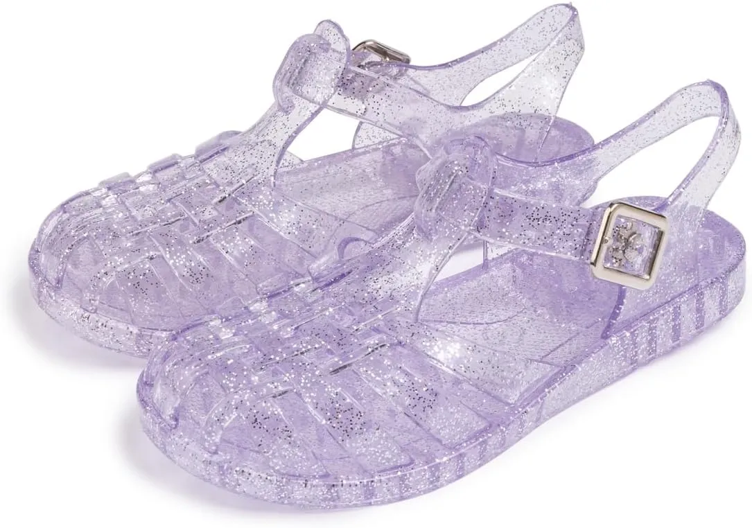 Sawimlgy Toddler Girls Jelly Sandals Summer Beach Closed Toe Crystal Princess Dress Flat Little Kid T-strap Rubber Sole Shoe