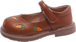 sfdgfhyf Kids Indoor Shoes Girls Dress Shoes Cute Carrot Pattern Leather Shoes Summer Outdoor Soft Rubber Sole Flat Shoes