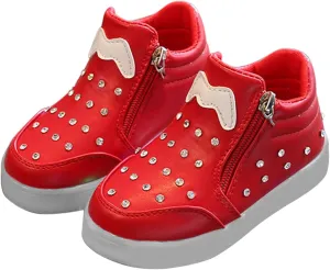 Side Zipper Soft Sole Sneakers for Toddler Little Kid Boys Girls Lightweight Glitter Sport Shoes Running Comfy Non Slip
