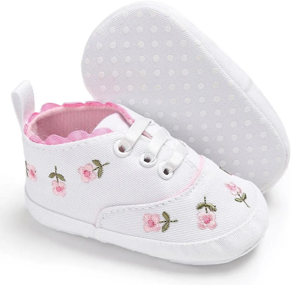 Size 9 Toddler Shoes Girls Baby Girls Sole Infant Crib Shoes Floral Canvas Soft Anti-Slip Baby Girl Shoes 2t
