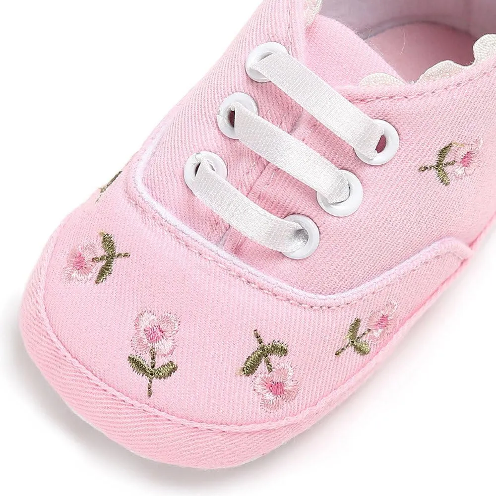 Size 9 Toddler Shoes Girls Baby Girls Sole Infant Crib Shoes Floral Canvas Soft Anti-Slip Baby Girl Shoes 2t