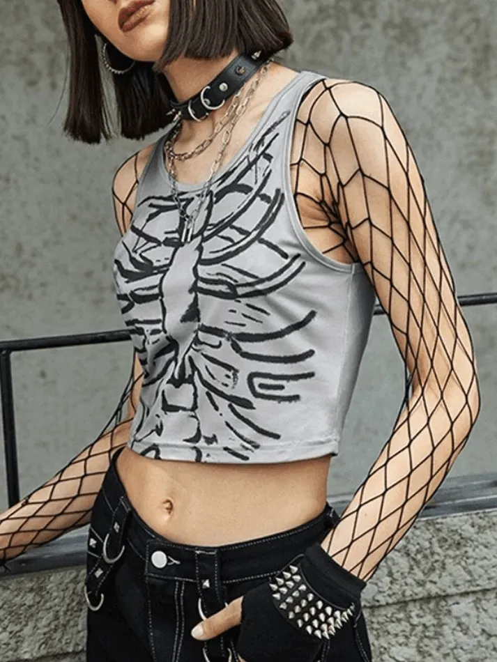 Skull Print Cropped Tank Top