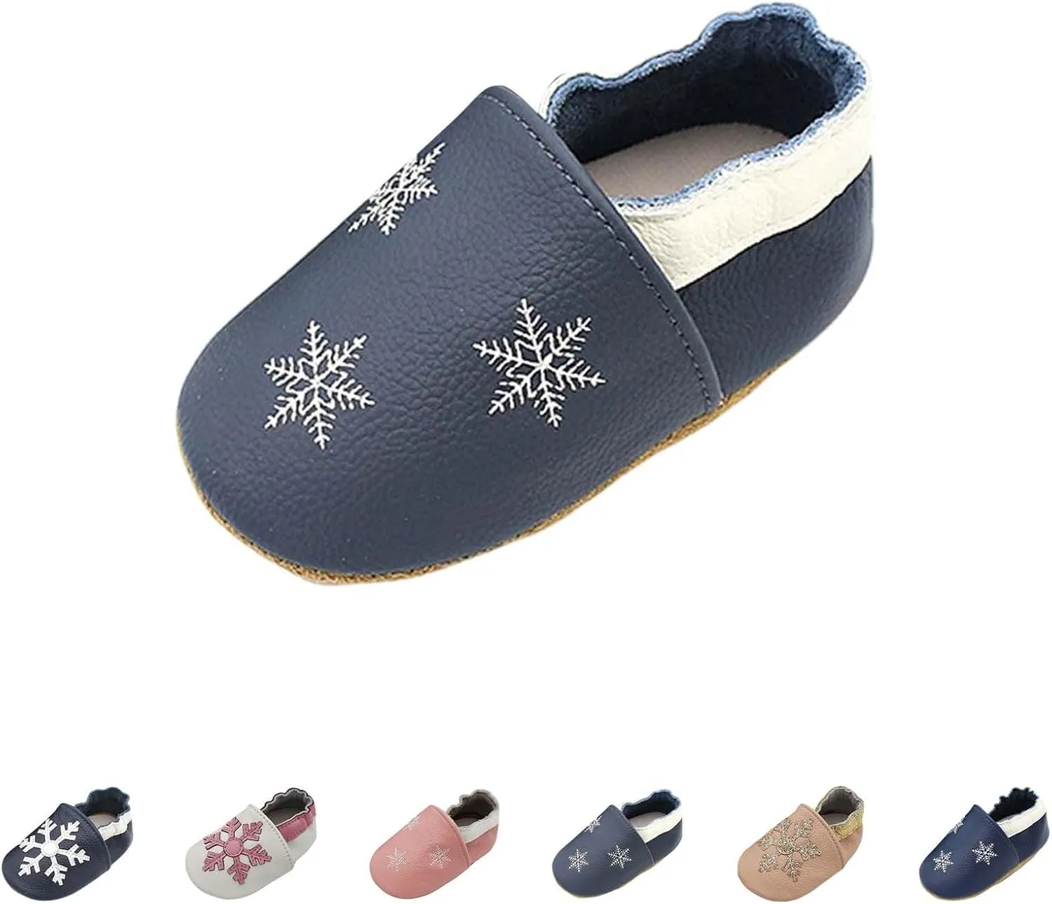 Soft Leather Slippers Baby occasins with Rubber Sole, Anti-Slip Infant Toddler First Walking Shoes for Little Baby Boys Slippers